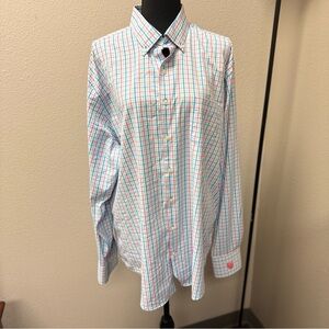 Peter Millar Comfort Performance Men's Blue and Pink Checkered Shirt. Size XL